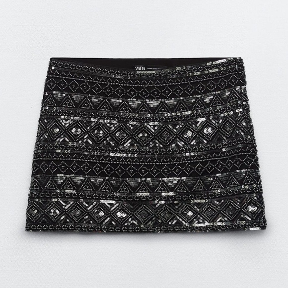 Zara Black Sequin Mini Skirt Resort Wear - Picture 2 of 8